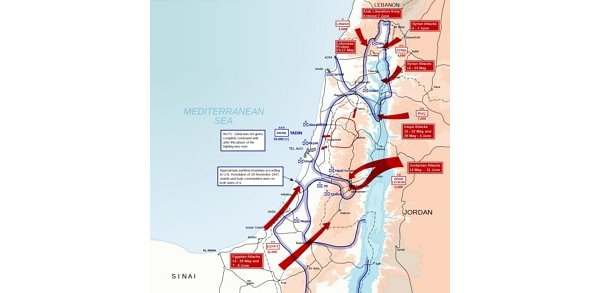 Map showing the attacks on Israel in 1948